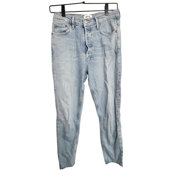 AGOLDE Nico High Rise Slim Jean Cliffside Light Wash Blue Raw Hem Size 25 - Picture 2 of 7